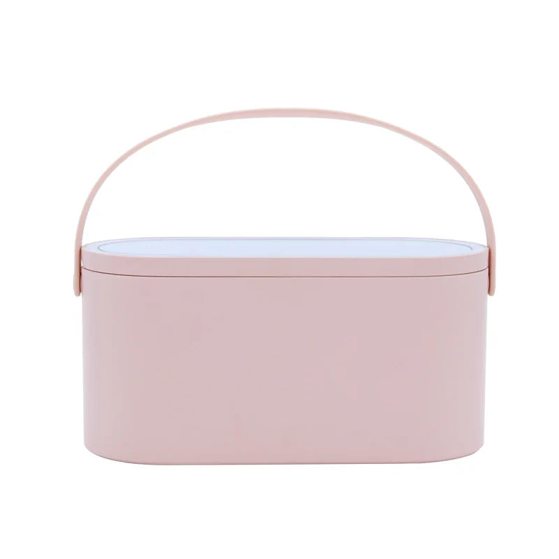 Makeup Organizer Box with LED Light Mirror - Travel-Friendly Travel Makeup Case for Cosmetics Storage