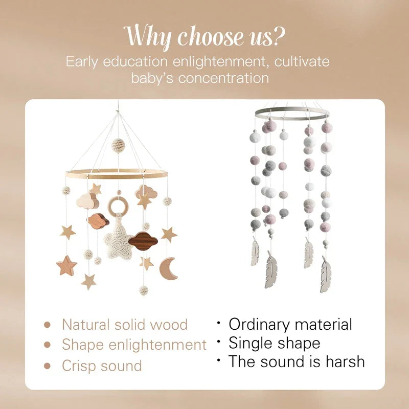 Wooden Baby Mobile Organic Wood Newborn Crib Mobile 0-12 Months Nursery Decor Newborn Gift 2025 Soothing Music