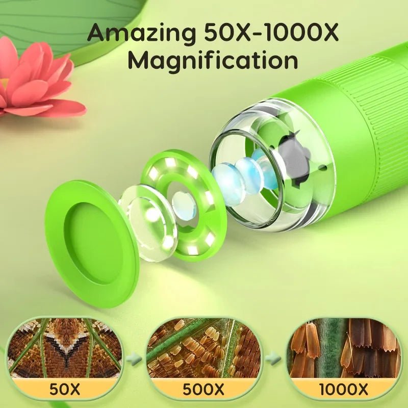 Hand-Held Digital Microscope for Kids - 1000x Magnification, 2" IPS Screen, Coin Collector Device