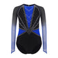 Girls' Stretchy Leotard - flattering, rhinestone-detailed, long-sleeve, mesh-panel, polyester elastane, for gymnastics