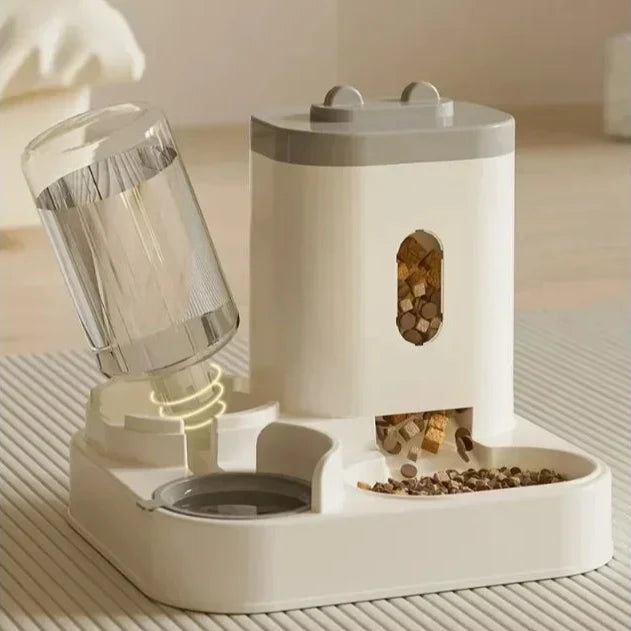 Feeder Automatic Cat Dog Bowl With Water Fountain Gray Dish