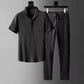 Ultra-thin Summer Ice Silk Linen Suit Men’s Loose-fit T-shirt 2-piece Sports Wear