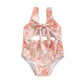 Plush Toddler Girls' One-Piece Swimsuit - Floral Print Bow-Tie Detail, Polyester, For Summer