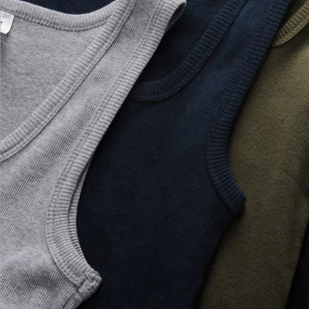 slash neck, casual fit, solid, summer knit vest – Breathable men's cotton tank top