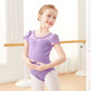 girls' Stretchy ballet leotard - short sleeve, back bow detail, cotton-elastane, for dance class