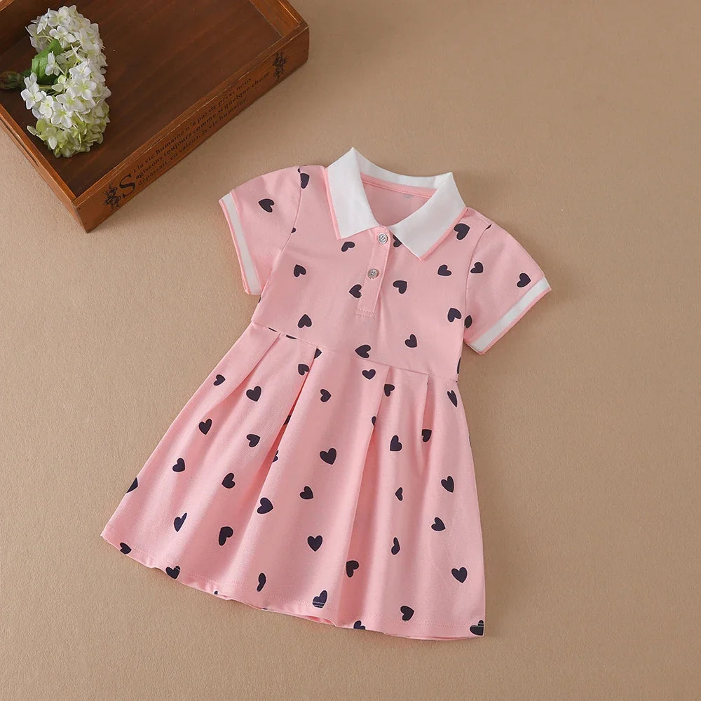 Light girls’ dress - polo collar, knee-length, cotton-elastane, for summer wear