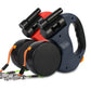 Dog Dual Leash 3m Retractable with Flashlight & Waste Bag Box, Auto-Extend Traction Rope