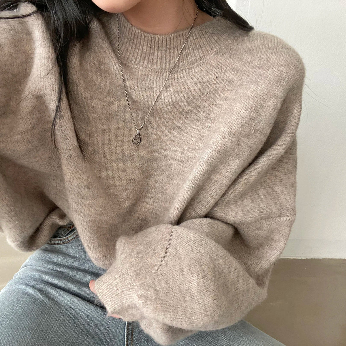 Cozy Oversized Women's Pullover - O Neck, Knit, Office Wear