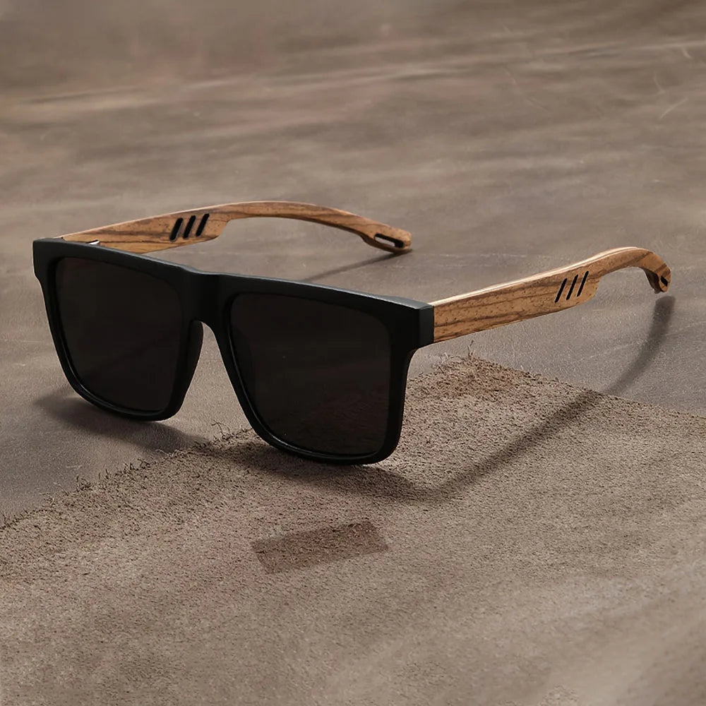 Square Sunglasses Frame Unisex Outdoor Eyewear UV400 Protection Summer 2026 Trend Wood Grain Hinges