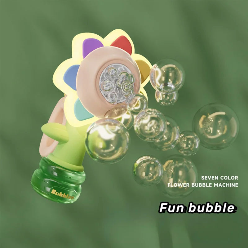 Machine Bubble Sunflower Bubble Maker Toy Kids Summer 2025 One Key Automatic Light Dancing Gift