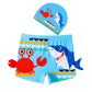 Fast-dry boys' swim shorts - cartoon crab and shark print 2pc set, polyester, for swimming and beach days