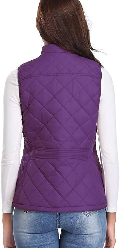 Light Women Quilted Vest - Stand Collar Cotton Winter