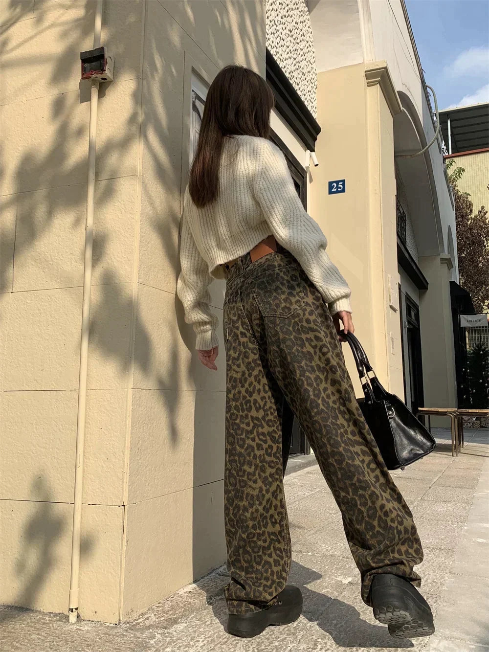 High-Waisted Leopard Print Wide Leg Jeans for Women, Trendy Fit in S-XXL Sizes-6
