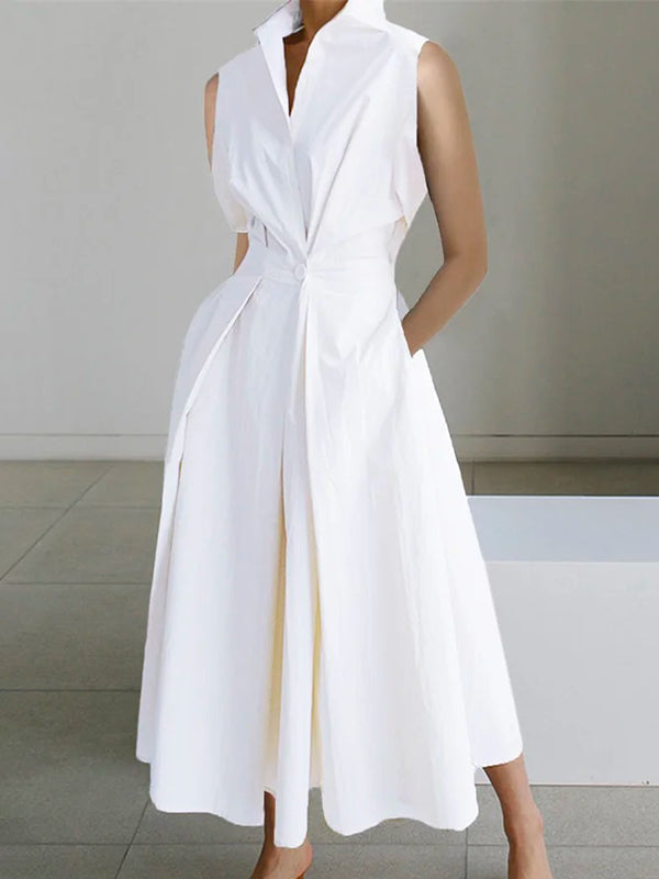 Variant image for Elegant White Dress with Shirt Collar, Versatile Women's Dress for Formal and Casual Occasions-1