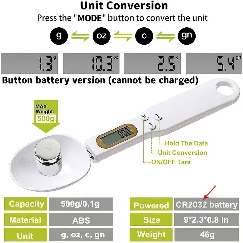 Electronic Kitchen Scale 500g 0.1g LCD Digital Spoon Scale for Food and Baking Measurement Device