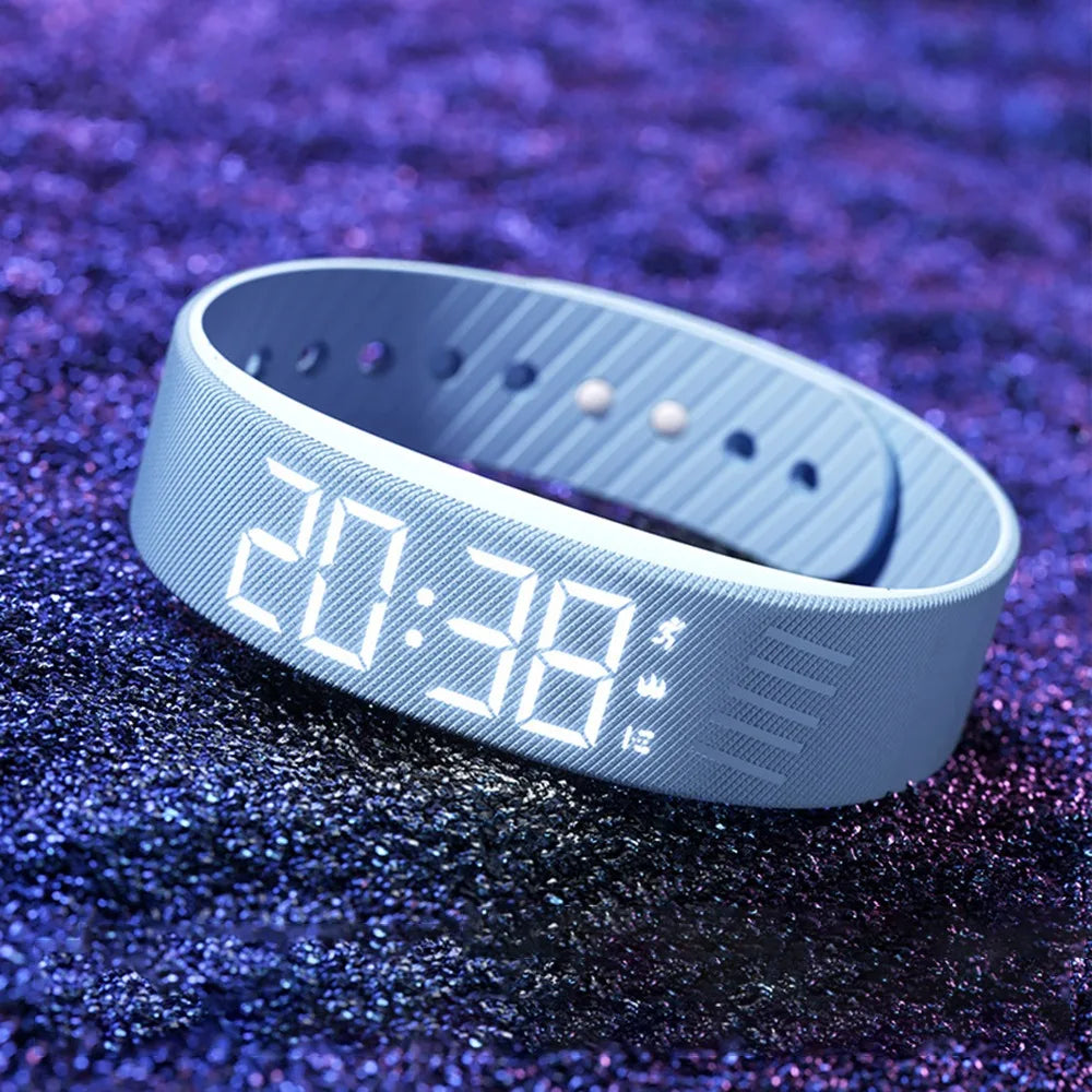 LED Digital Alarm Clock Bracelet Wristband Pedometer Water-Resistant Vibrating Alarm Summer 2026 Gift