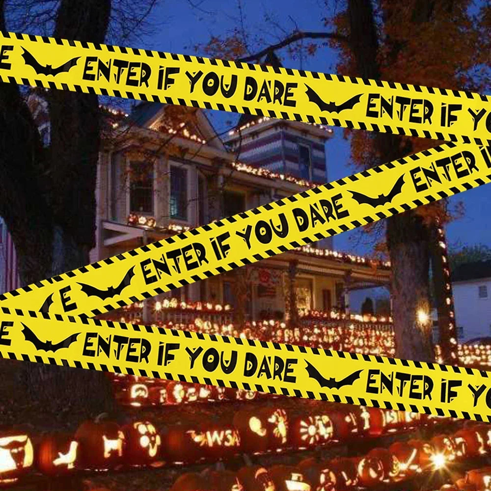 Halloween Warning Tape Spooky Party Decoration Banner Kit Halloween 2025 Decor Simple Hang Window Prop