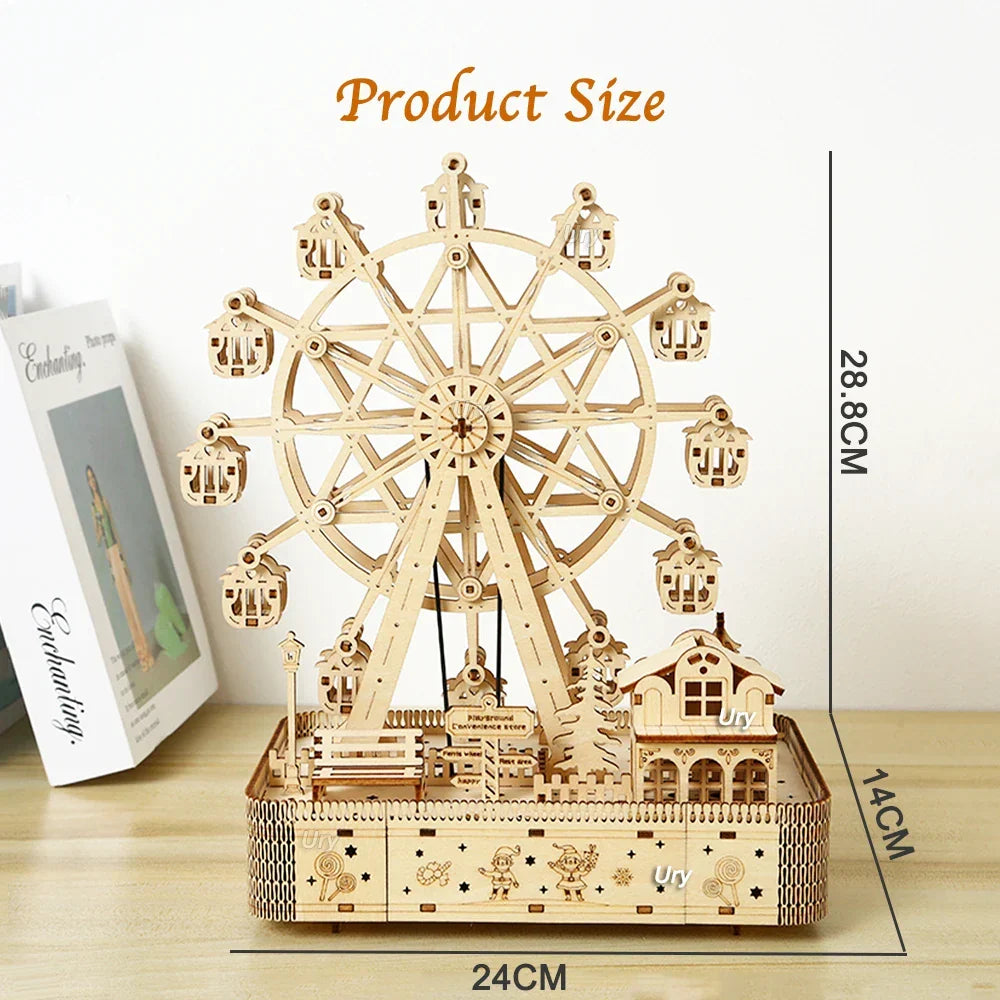 Wooden 3D Puzzle LED Rotating Ferris Wheel Model Kit Mechanical DIY Decor Holiday Gift 2025 Relaxing Build