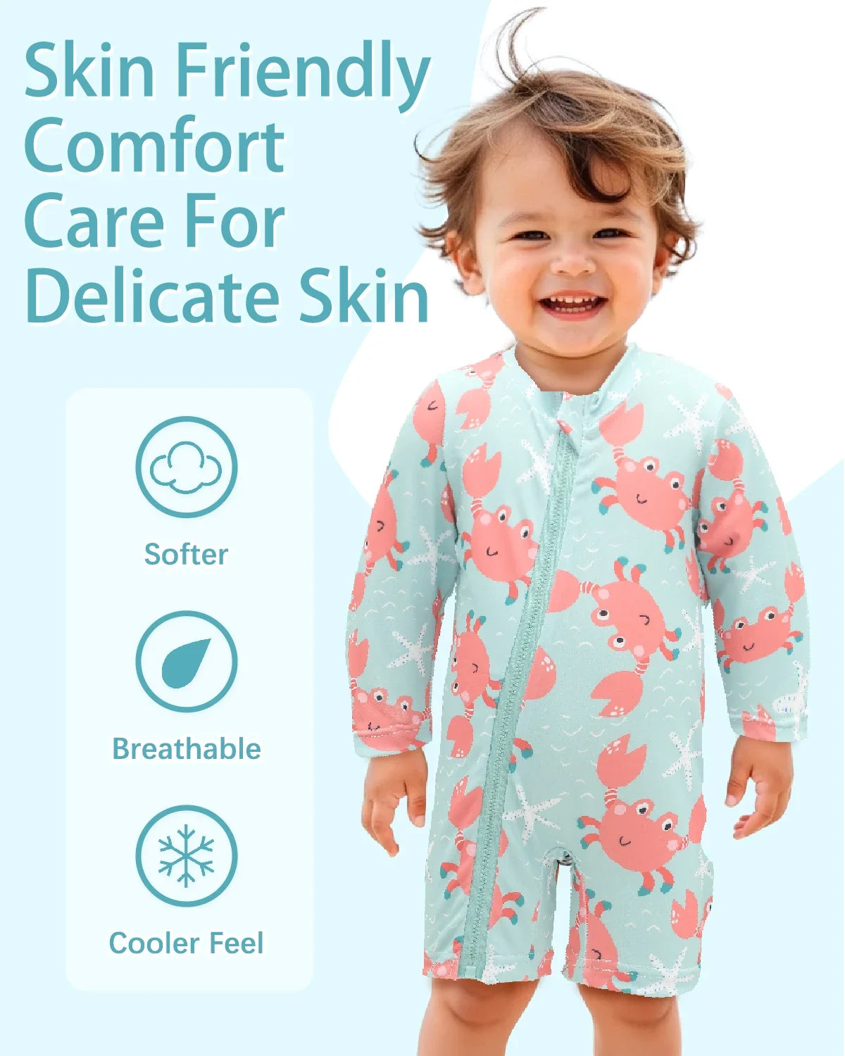 unisex Breathable long-sleeve rash guard - one-piece swimsuit, UPF 50+, pineapple print, for babies and toddlers