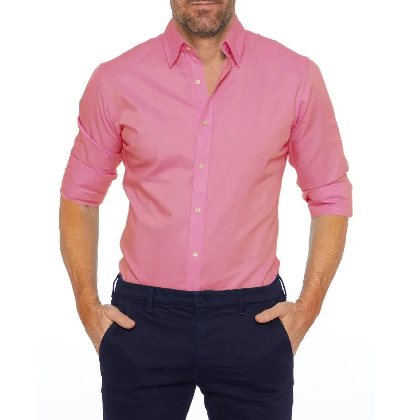 Casual Men's Oxford Zipper Shirt - Elastic Cotton Slim Fit for All Seasons