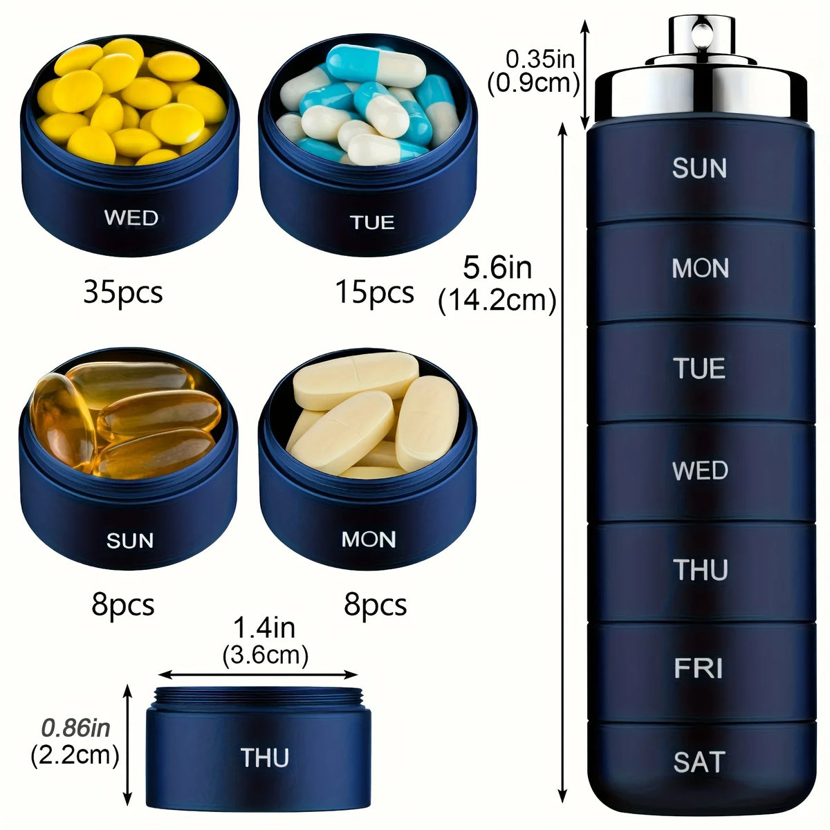 Water-Resistant, Stackable, Summer Travel 2026 – Pill Organizer Metal Travel Pill Box Kit
