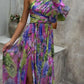 Lilac Maxi Dress with Side Slit and Capucine Print, Elegant Long Dress for Women, Fluid Fabric for Casual and Formal Occasions-2