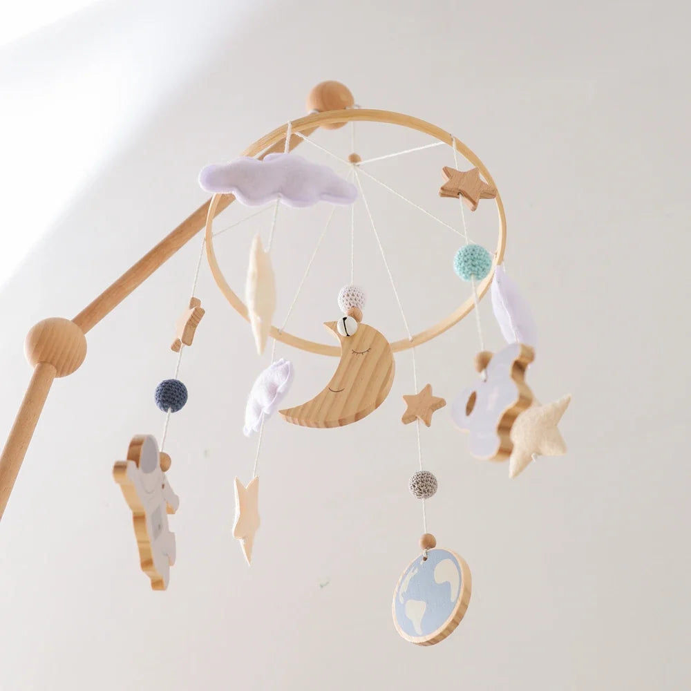 Rocket Wooden Crib Mobile Newborn Sensory Toys Soothing