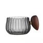 Heat-resistant Stripe Glass Coffee Mug 200ml with Wooden Handle for Latte, Milk, Tea