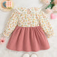 Plush Flowy Girls' Floral Long-Sleeve Dress - Bow-Detailed Waist, Polyester, For Spring And Autumn