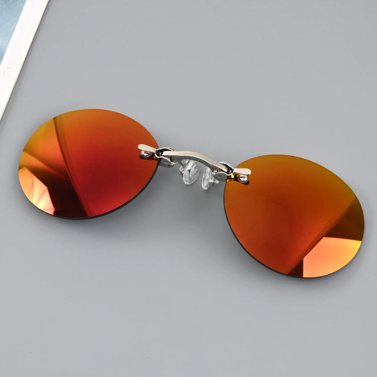 On Clip Nose Glasses UV400 Round Rimless Sunglasses Mini Frameless Vintage Men Eyewear