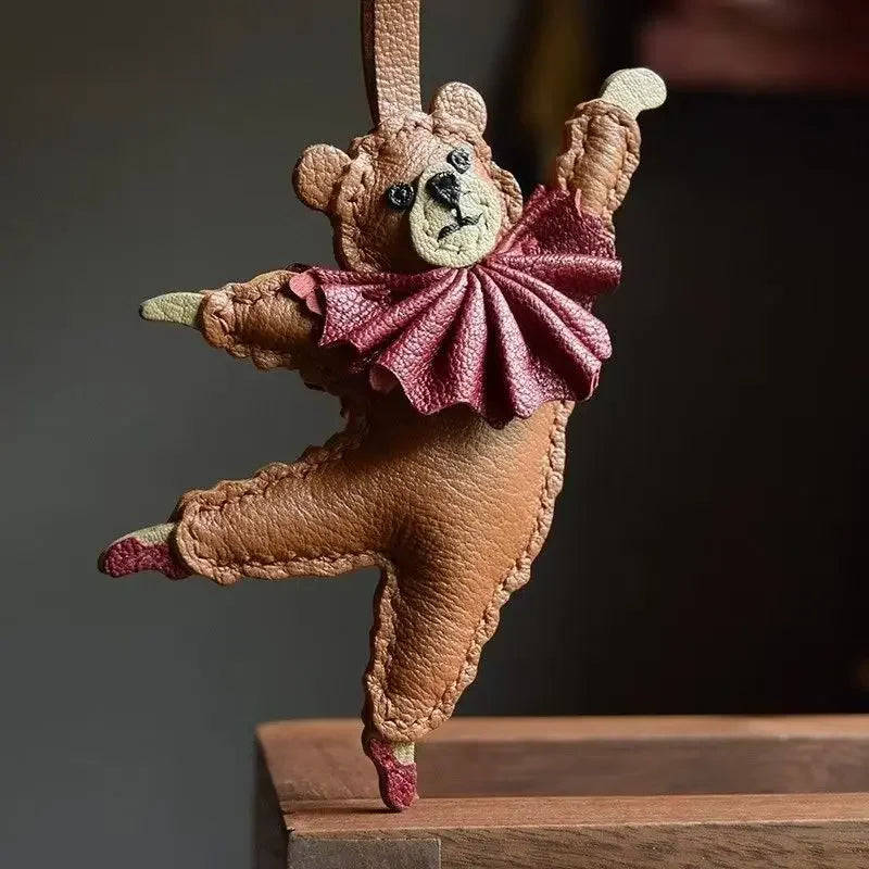 Leather PU Bag Charm Personal Dancing Bear Keychain Gift