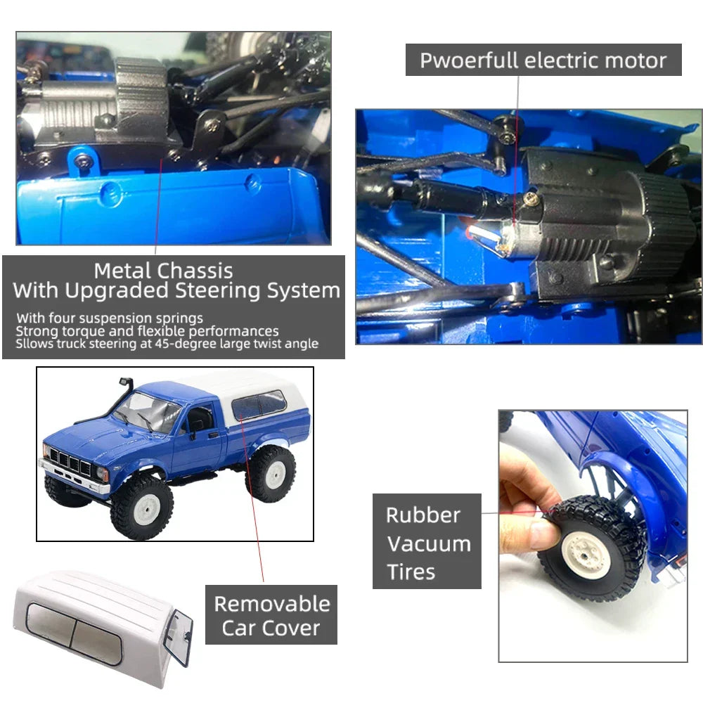 RC Car 1:16 Scale 4WD Rock Crawler Motor-Driven Off Road Buggy With LED Lights Gift For Kids 15-20 Min Run Time