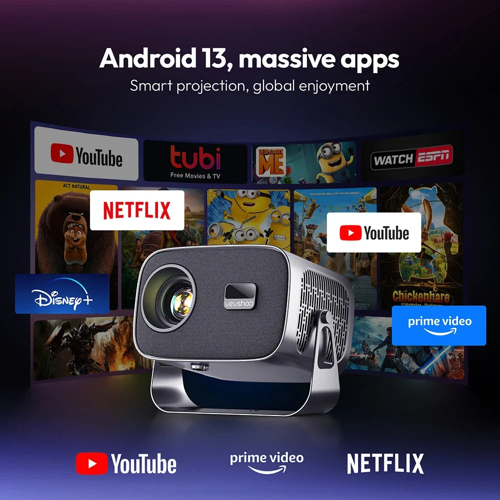 Android2026 Edition Projector A12 Mini 4K Ready 350 ANSI Lumens WiFi 6 Built In Speaker Back To School