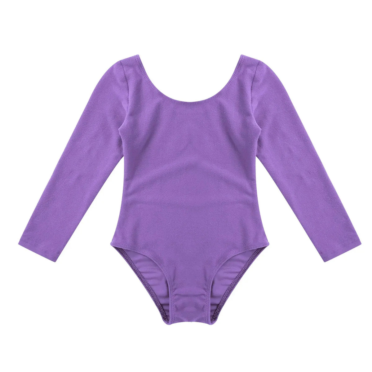 Plush girls' leotards - long sleeve solid color, polyester, for ballet and gymnastics training