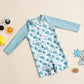 Plush Unisex Baby One-Piece Swimsuit - Zip-Front, Long-Sleeve, Print Pattern, Polyester, Summer Beachwear