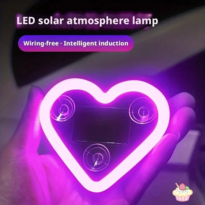 Window Car Neon Light Heart Shaped LED Interior Lamp TikTok Viral Fall 2026 Solar Powered Wiring Free