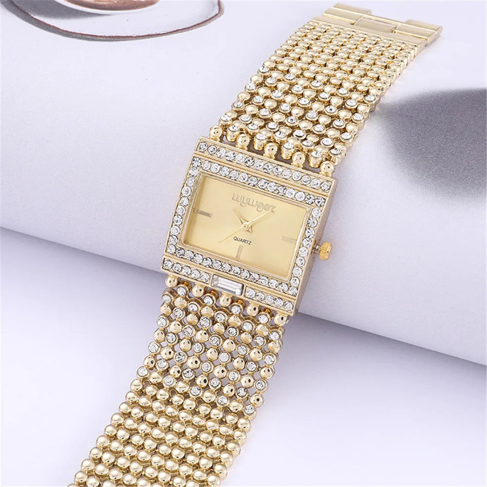 Diamond Kit Square Dial Ladies Quartz Wristwatch, Crystal Band, Fall 2026 Gift Idea – Gold Watch
