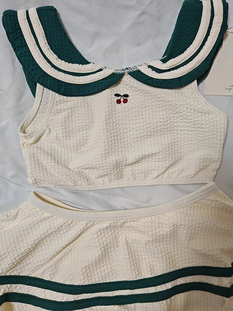 Plush Unisex Baby Swimwear Kit - Timeless Sailor-Style One-Piece, Top, Skirt, and Romper, Nylon, Summer Beach Days