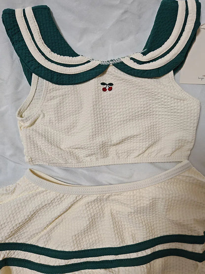 Plush Unisex Baby Swimwear Kit - Timeless Sailor-Style One-Piece, Top, Skirt, and Romper, Nylon, Summer Beach Days