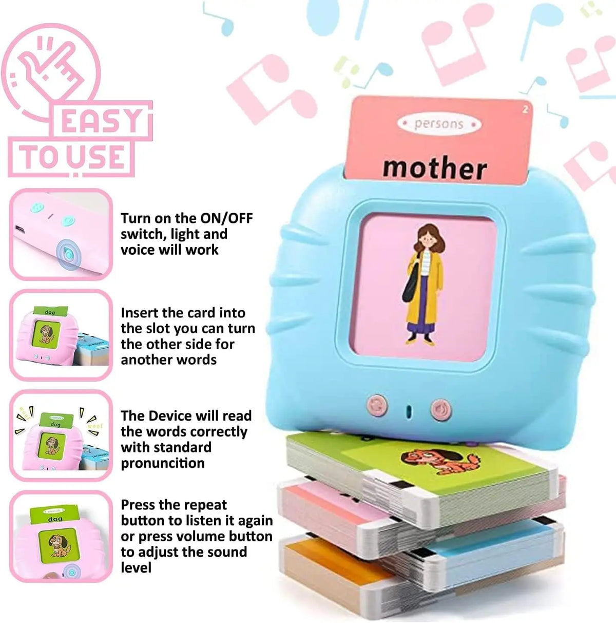 Interactive Educational Toy Flash Card Learning Machine for 2-6 Year Olds, Screen-Free Learning with Audio Function-2