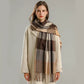 Oversized Women’s Check Scarf - Plush Wool, Fringed Winter