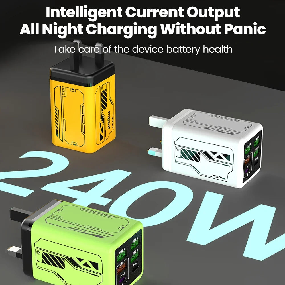 USB2026 Edition C Charger 6-Port Fast Charge, 4 USB A 2 Type-C PD3.0, EU UK US Plug, Back to School
