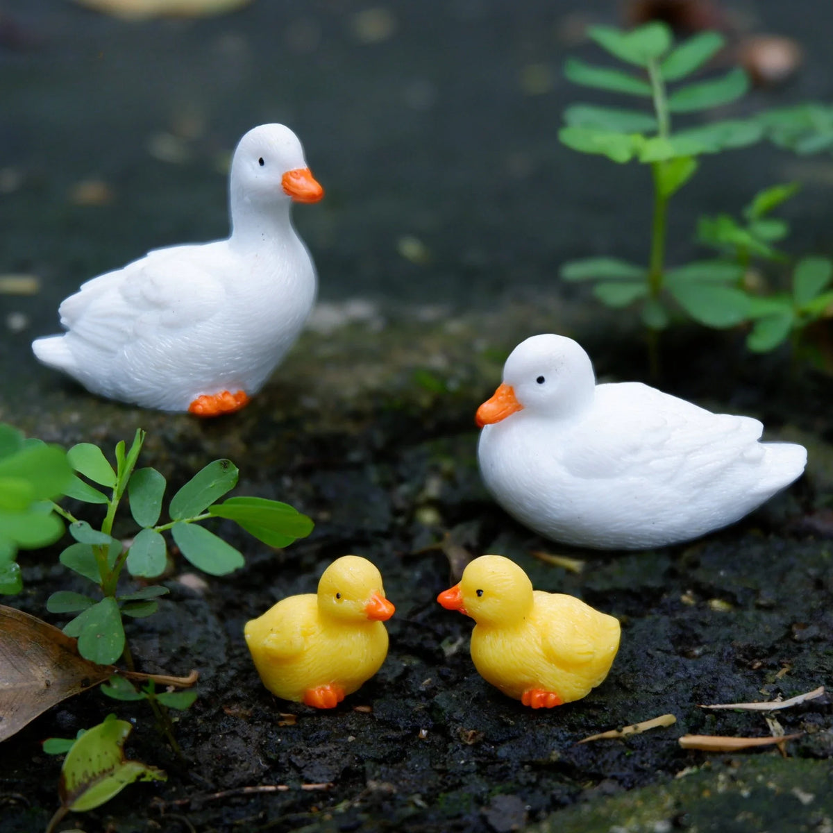 Duck Resin Ornaments Four Piece Garden Figurines Spring Garden Decor Micro Landscape Water Feature Sturdy Resin Decor