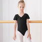 Plush girls' ballet leotard - short sleeve v-neck ruched, cotton knit, for dance practice and classic classes