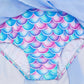 Mermaid-Scale Print, Ruffle Sleeves, Tulle, Polyester Elastane, Beach – Fast-Dry Sturdy Girls' One-Piece Swimsuit