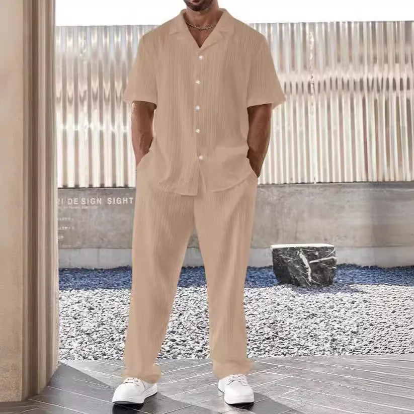 Elegant Men's Shirt and Pants Set, Lightweight Breathable Fabric, Tailored Fit for Versatile Style-4
