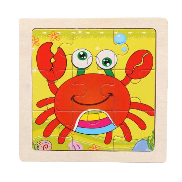 Wooden Kids Jigsaw Puzzle - Montessori Cartoon Animal Vehicle Educational Toy for Children