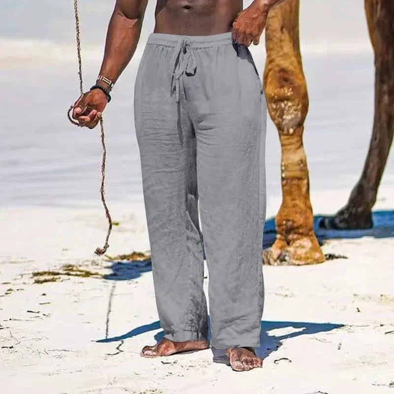 Men's Linen and Cotton Pants, Lightweight Relaxed Fit, Breathable Casual Trousers with Elastic Waistband, Available in Multiple Colors-3