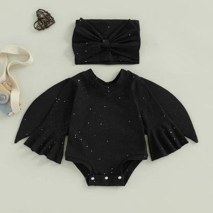 Plush Baby Romper - Long Ruffle Sleeve, Cotton, Halloween