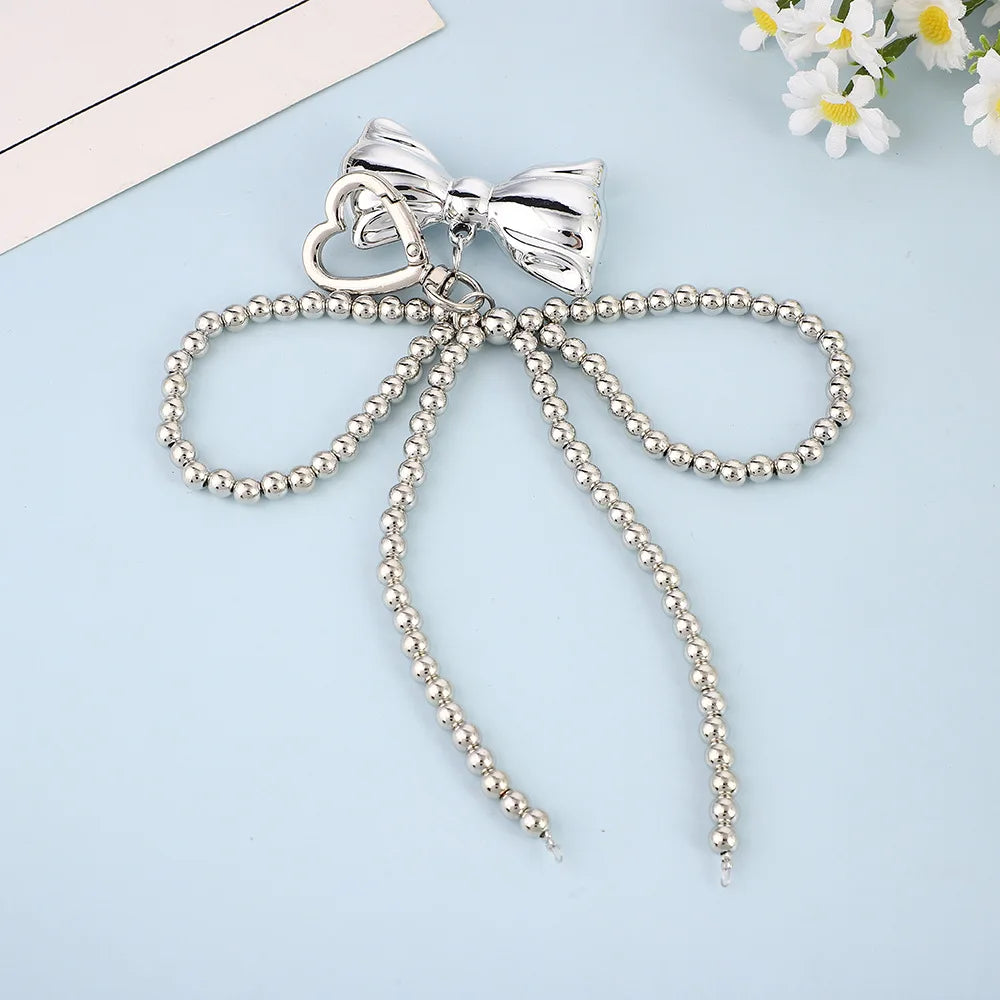 Pearl Beaded Bow Keychain Y2K Bag Charm Cute Gift Accessory